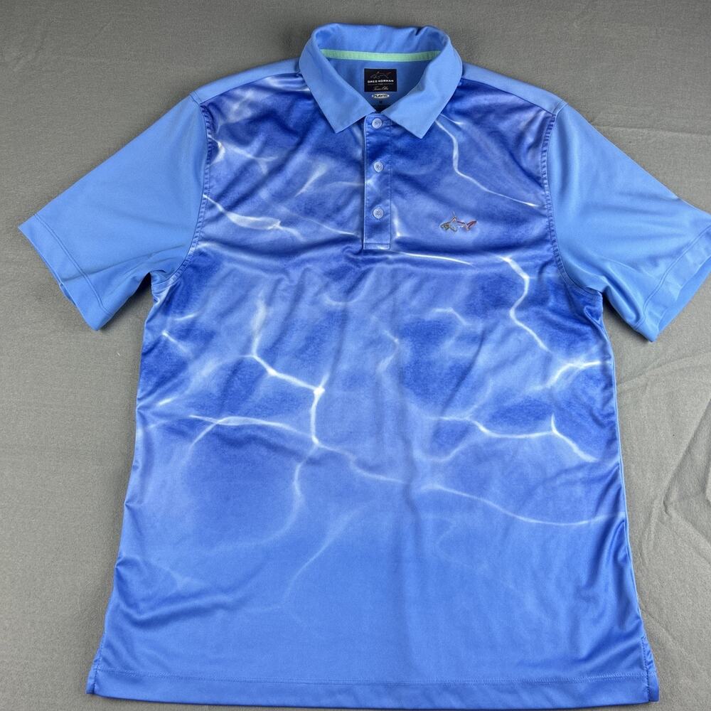 Greg Norman For Tasso Elba Men's Shirt Short Sleeve Golf Blue Size Medium Water - Picture 2 of 9